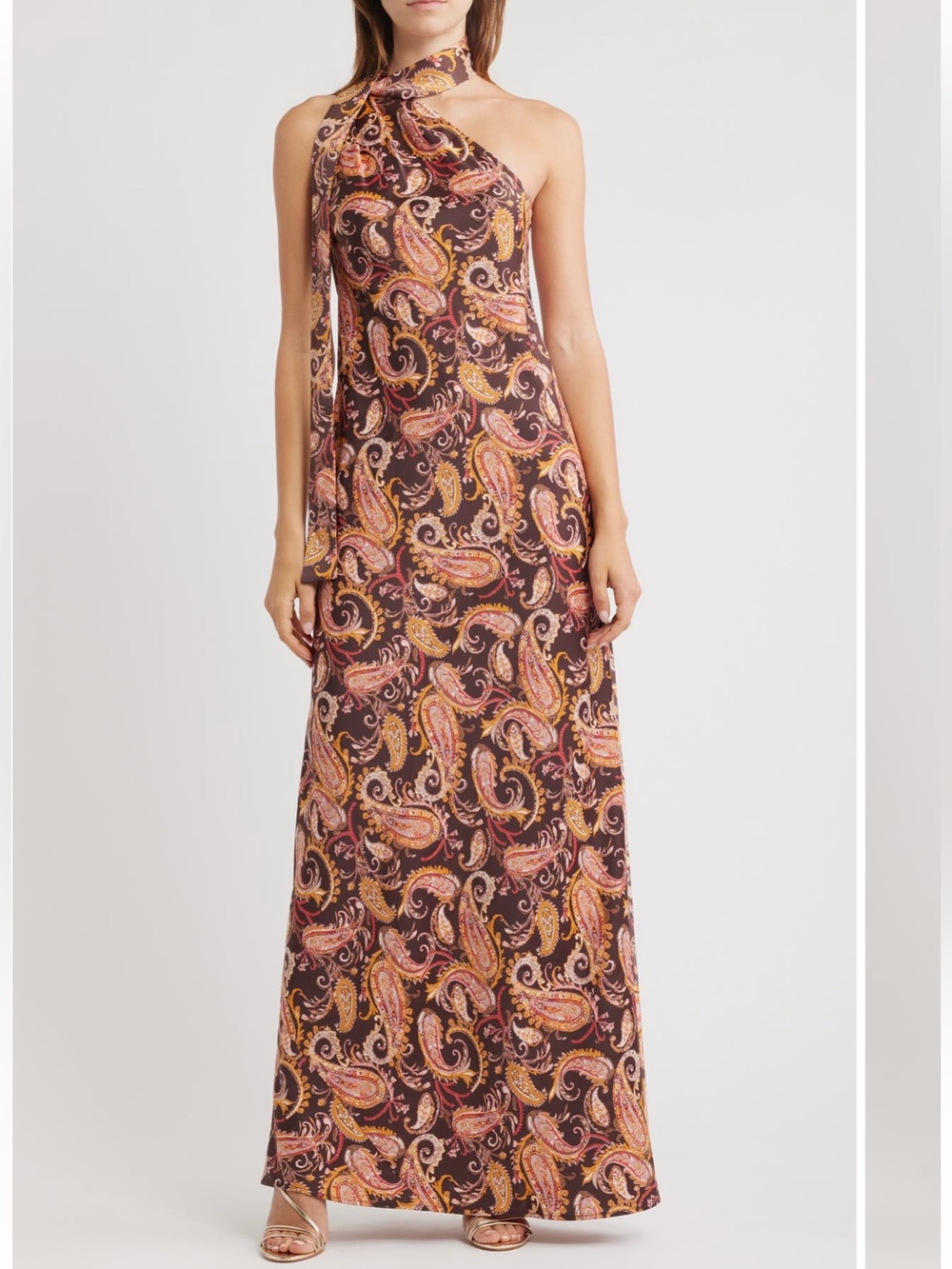WAYF Catia Paisley One-Shoulder Gown